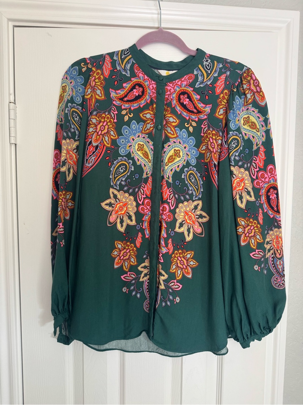 Boden Green Paisley Floral Long-Sleeve Blouse